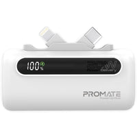 Promate PowerUp-Duo Mini Power Bank 5000mAh Foldable Connectors White-Front
