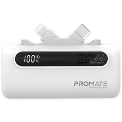 Promate PowerUp-Duo Mini Power Bank 5000mAh Foldable Connectors White-Front