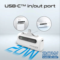Promate PowerUp-Duo Mini Power Bank 5000mAh Foldable Connectors White-In Hand