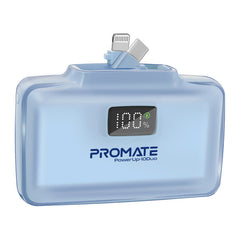 Promate PowerUp-10Duo Mini Power Bank 10000mAh Foldable Connectors Blue-Front