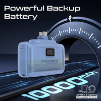 Promate PowerUp-10Duo Mini Power Bank 10000mAh Foldable Connectors Blue-Angle