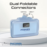 Promate PowerUp-10Duo Mini Power Bank 10000mAh Foldable Connectors Blue-Connectors