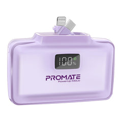 Promate PowerUp-10Duo Mini Power Bank 10000mAh Foldable Connectors Purple-Front