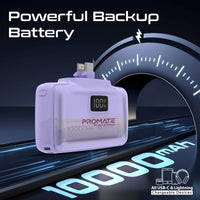 Promate PowerUp-10Duo Mini Power Bank 10000mAh Foldable Connectors Purple-Angle
