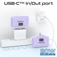 Promate PowerUp-10Duo Mini Power Bank 10000mAh Foldable Connectors Purple-Kickstand