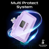 Promate PowerUp-10Duo Mini Power Bank 10000mAh Foldable Connectors Purple-LED Display