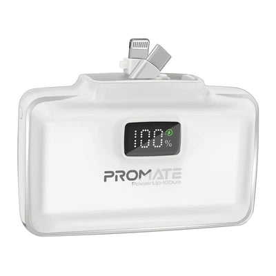 Promate PowerUp-10Duo Mini Power Bank 10000mAh Foldable Connectors White-Front