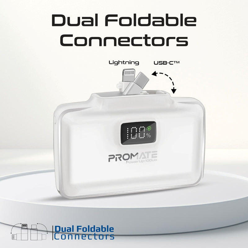 Promate PowerUp-10Duo Mini Power Bank 10000mAh Foldable Connectors White-Connectors