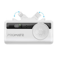 Promate PowerUp-Trio Mini Power Bank 5000mAh Foldable Connectors White-Front