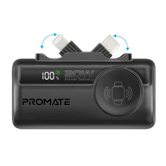 Promate PowerUp-Trio Mini Power Bank 5000mAh Foldable Connectors Black-Front