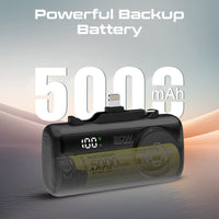 Promate PowerUp-Trio Mini Power Bank 5000mAh Foldable Connectors Black-Angle