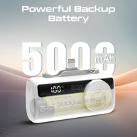 Promate PowerUp-Trio Mini Power Bank 5000mAh Foldable Connectors White-Angle