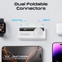 Promate PowerUp-Trio Mini Power Bank 5000mAh Foldable Connectors White-Connectors
