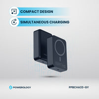 باور بانك باورولوجي المنيوم 20000mAh ومتوافق مع ماج سيف, شحن سريع 20 واط - رمادي | Powerology 20000mAh MagSafe Aluminum Power Bank – 20W PD – Grey.