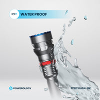 كشاف باورولوجي LED قابل لاعادة الشحن باضائة 1000 لومن, مدى 920 متر - اسود | Powerology 1000LM/900M Rechargeable LED Flash Light - Black.
