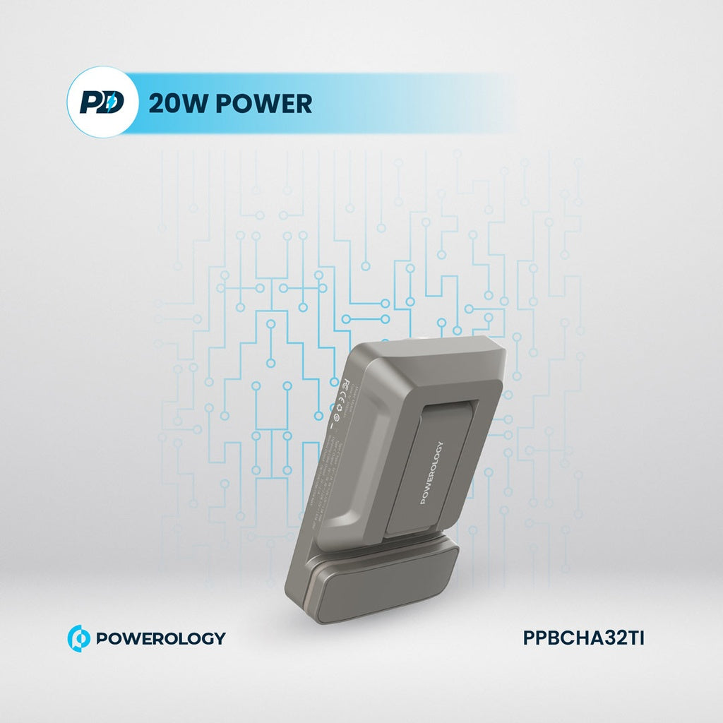 Çenteya Otomobîlê ya Powerology bi Şarjêra Bêtêl a Mîknatîsî û Banka Hêzê ya 5000mAh - Şarjkirina 15W MagSafe.