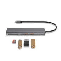 Hub-a 4K HDMI USB-C ya 6-di-1ê ya zirav a Powerology bi şarjkirina bilez a 100W û MicroSD - gewrê tarî