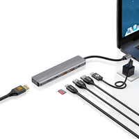 Hub-a 4K HDMI USB-C ya 6-di-1ê ya zirav a Powerology bi şarjkirina bilez a 100W û MicroSD - gewrê tarî