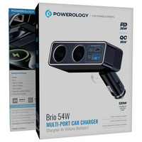 شاحن سيارة باورولوجي بريو متعدد المنافذ 54 واط - أسود | Powerology Brio 54W Multi-Port Car Charger - Black