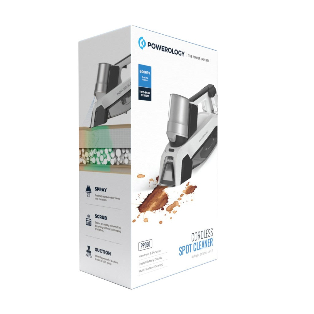 مكنسة باورولوجي المحمولة لتنظيف البقع بقوة 60 واط - ابيض | Powerology Spot Cleaner 60W - White.