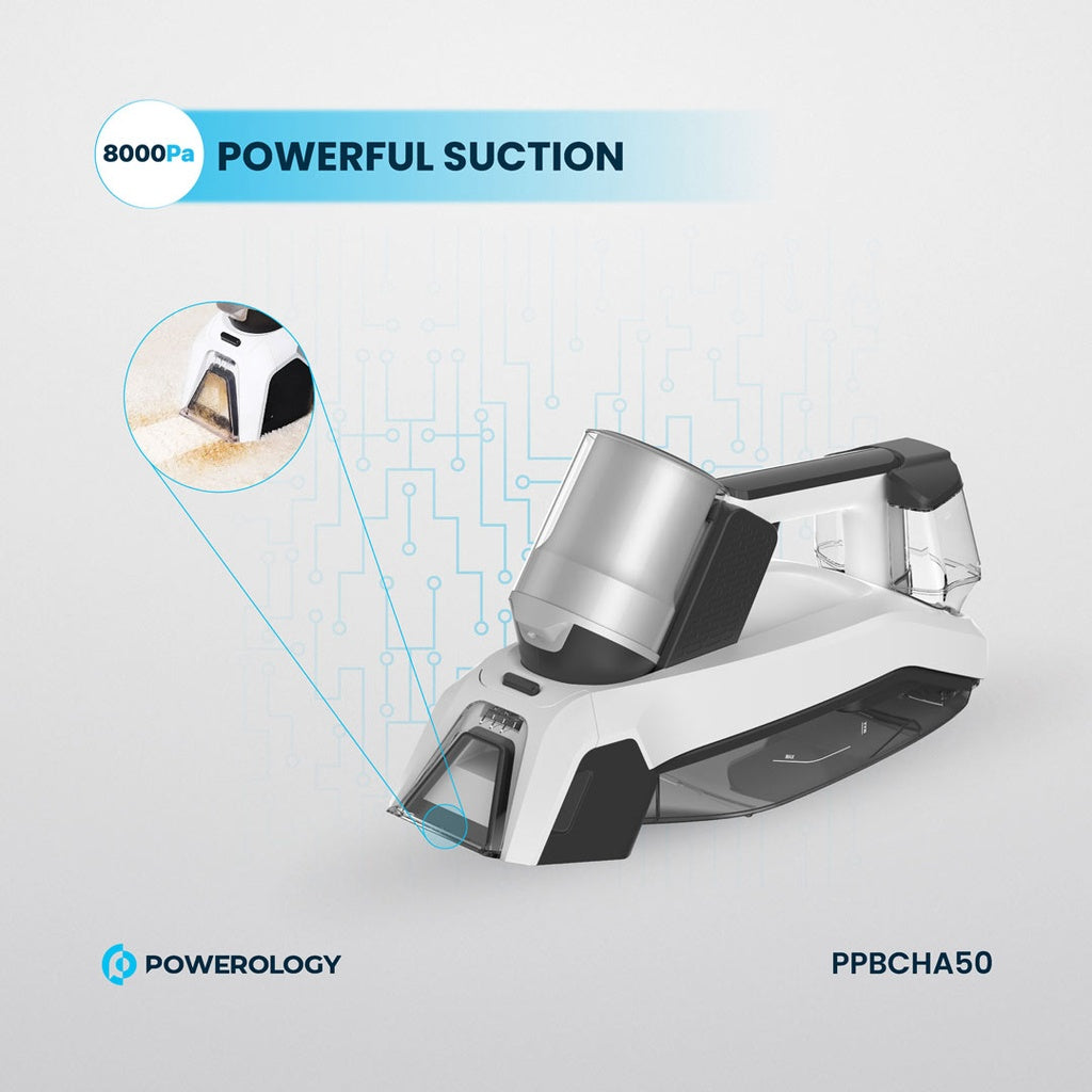 مكنسة باورولوجي المحمولة لتنظيف البقع بقوة 60 واط - ابيض | Powerology Spot Cleaner 60W - White.