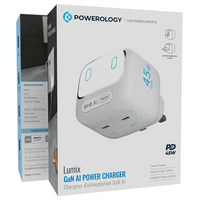 Powerology Lumix GaN AI Power Charger - White | شاحن باور لوجي لوميكس GaN بالذكاء الاصطناعي - أبيض