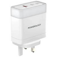 شاحن باورولوجي لايف ستايل ب 3 منافذ للشحن مع شحن سريع بقدرة 100 واط - ابيض | Powerology 3-Port Fast Charging Adapter – White