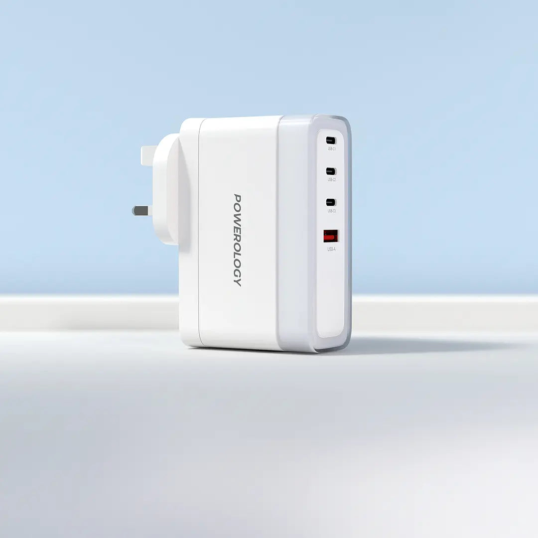 Adaptora Şarjkirina Bilez a 4-Port a Powerology bi PD-ya 140W - Spî