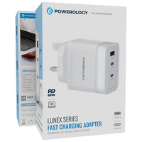 شاحن باورولوجي Lunex PD 65 واط USB-C شحن سريع – محول طاقة عالي للأجهزة واللابتوب | Powerology Lunex Series 65W PD Fast Charging USB-C Adapter