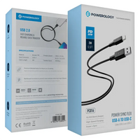 كابل باورولوجي يو إس بي أيه إلى يو إس بي سي بغلاف تي بي إي مصبوب 2 متر - أسود | Powerology USB-A to USB-C TPE Jacket Over-Molded Cable 2 Meter - Black