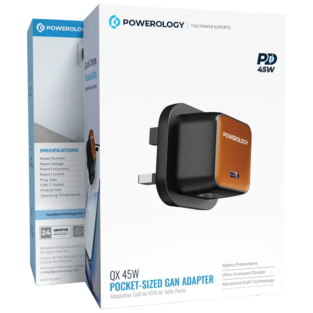 Powerology QX 45W Pocket-Sized GaN Adapter | محول شحن GaN مدمج 45 واط