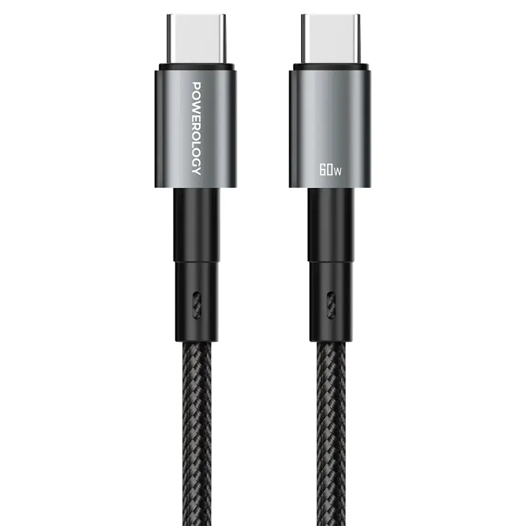 محول باورولوجي كيو إكس 45 واط غان المدمج مع كابل تايب سي | Powerology QX 45W Single Port GaN Adapter with C to C Cable