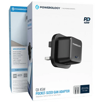 محول باورولوجي كيو إكس 45 واط غان المدمج مع كابل تايب سي | Powerology QX 45W Single Port GaN Adapter with C to C Cable