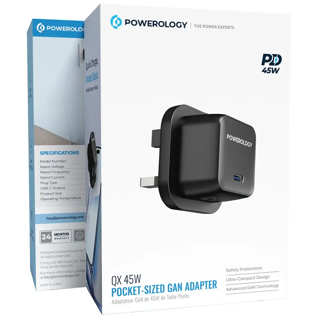 Powerology QX 45W Pocket-Sized GaN Adapter | محول شحن GaN مدمج 45 واط