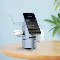 شاحن باورولوجي اللاسلكي 3 في 1 مع سماعة 15 واط - رمادي | Powerology 15W 3-in-1 MagSafe Wireless Charger with Speaker & Touch Button 1000mAh - Grey
