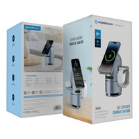 شاحن باورولوجي اللاسلكي 3 في 1 مع سماعة 15 واط - رمادي | Powerology 15W 3-in-1 MagSafe Wireless Charger with Speaker & Touch Button 1000mAh - Grey