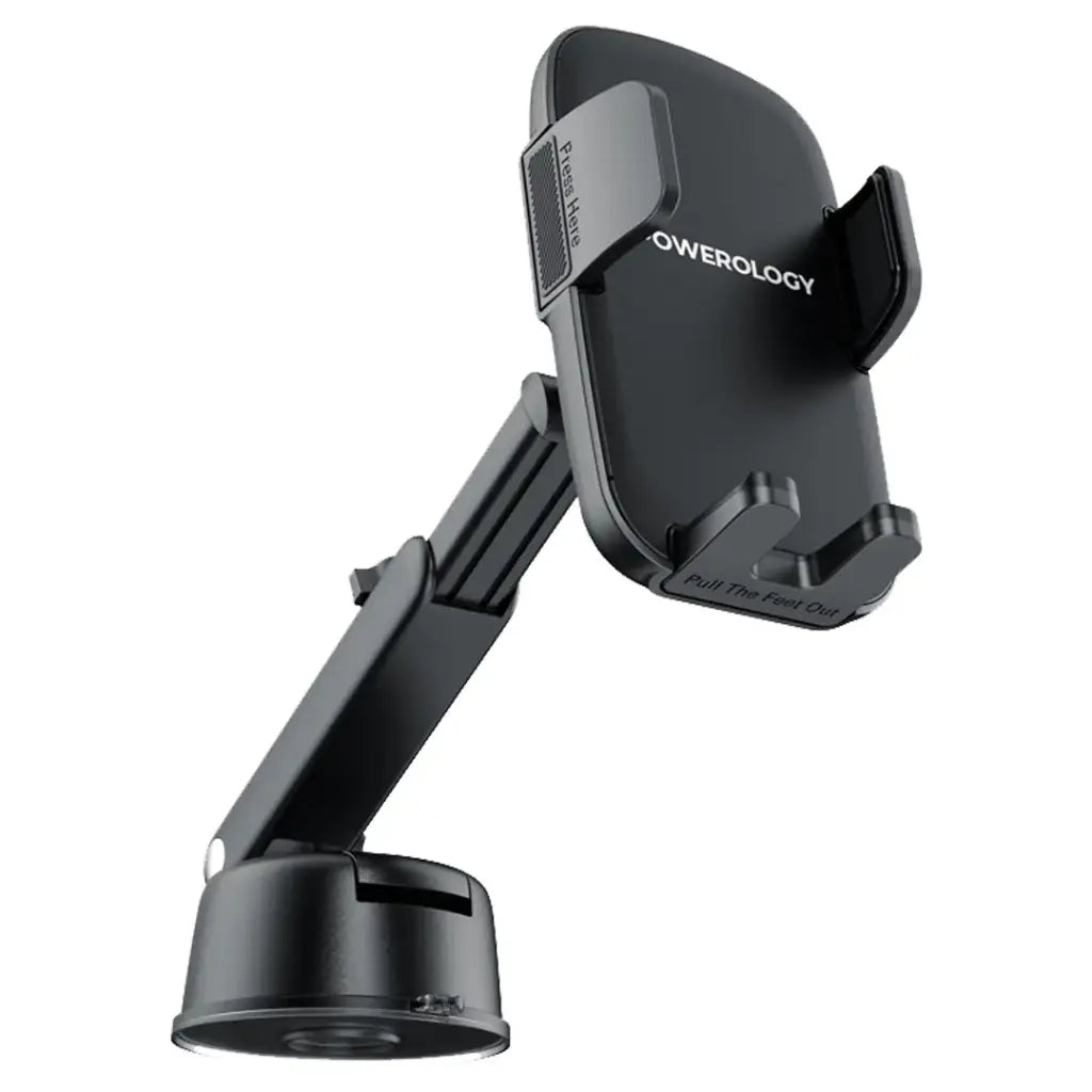 Powerology Raven Auto-Clamping Car Phone Mount - Black | حامل هاتف سيارة باورولوجي رافن بقفل أوتوماتيكي - أسود