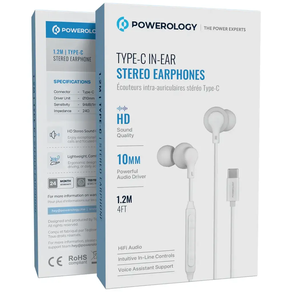 سماعات باورولوجي ستيريو داخل الأذن بمنفذ تايب سي | Powerology Type-C In-Ear Stereo Earphones