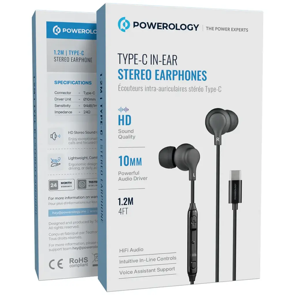 سماعات باورولوجي ستيريو داخل الأذن بمنفذ تايب سي | Powerology Type-C In-Ear Stereo Earphones