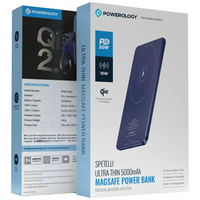 بنك طاقة باورولوجي فائق النحافة 5000mAh مغناطيسي MagSafe مع شحن سريع PD 20W Powerology Ultra-Thin 5000mAh MagSafe Power Bank, Magnetic Wireless Charger PD 20W