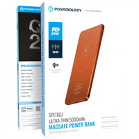بنك طاقة باورولوجي فائق النحافة 5000mAh مغناطيسي MagSafe مع شحن سريع PD 20W Powerology Ultra-Thin 5000mAh MagSafe Power Bank, Magnetic Wireless Charger PD 20W