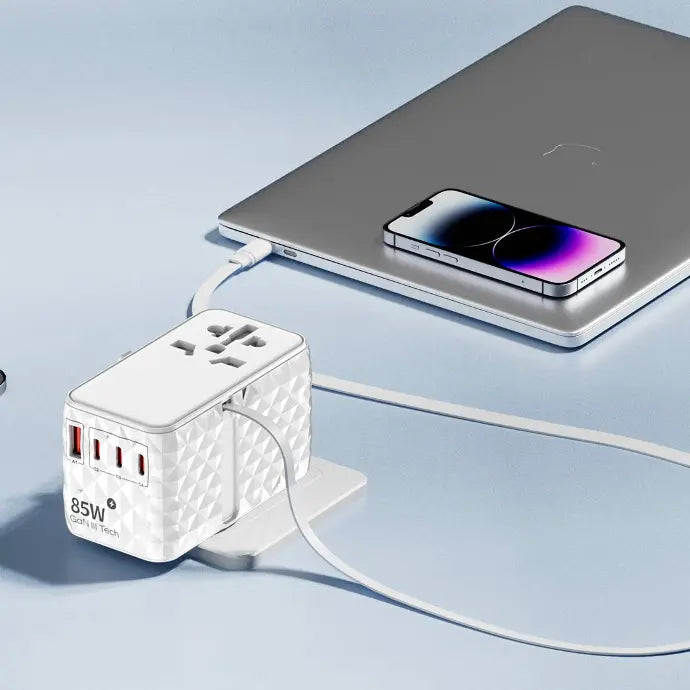 Şarjêra Gerdûnî ya Powerology GaN, Şarjêra Super a 85W bi Kabloya Type-C ya Vekişîner.