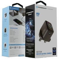 محول باورولوجي VoltFlow 45 واط USB-C مع شاشة TFT – شحن سريع ذكي | Powerology VoltFlow 45W Type-C Adaptor with TFT Screen Grey