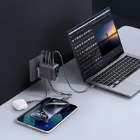 شاحن باورولوجي فولت فلو GaN بقدرة شحن 140 واط مع شاشة TFT - اسود | Powerology 140W VoltFlow GaN 4-Port Charger with TFT Display – Black