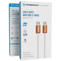 كابل باورولوجي يو إس بي سي بقدرة 60 واط من سلسلة زينكو سي إلى سي بطول متر واحد | Powerology Zinco Series 60W USB-C C to C Cable