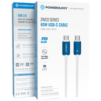 كابل باورولوجي يو إس بي سي بقدرة 60 واط من سلسلة زينكو سي إلى سي بطول متر واحد | Powerology Zinco Series 60W USB-C C to C Cable