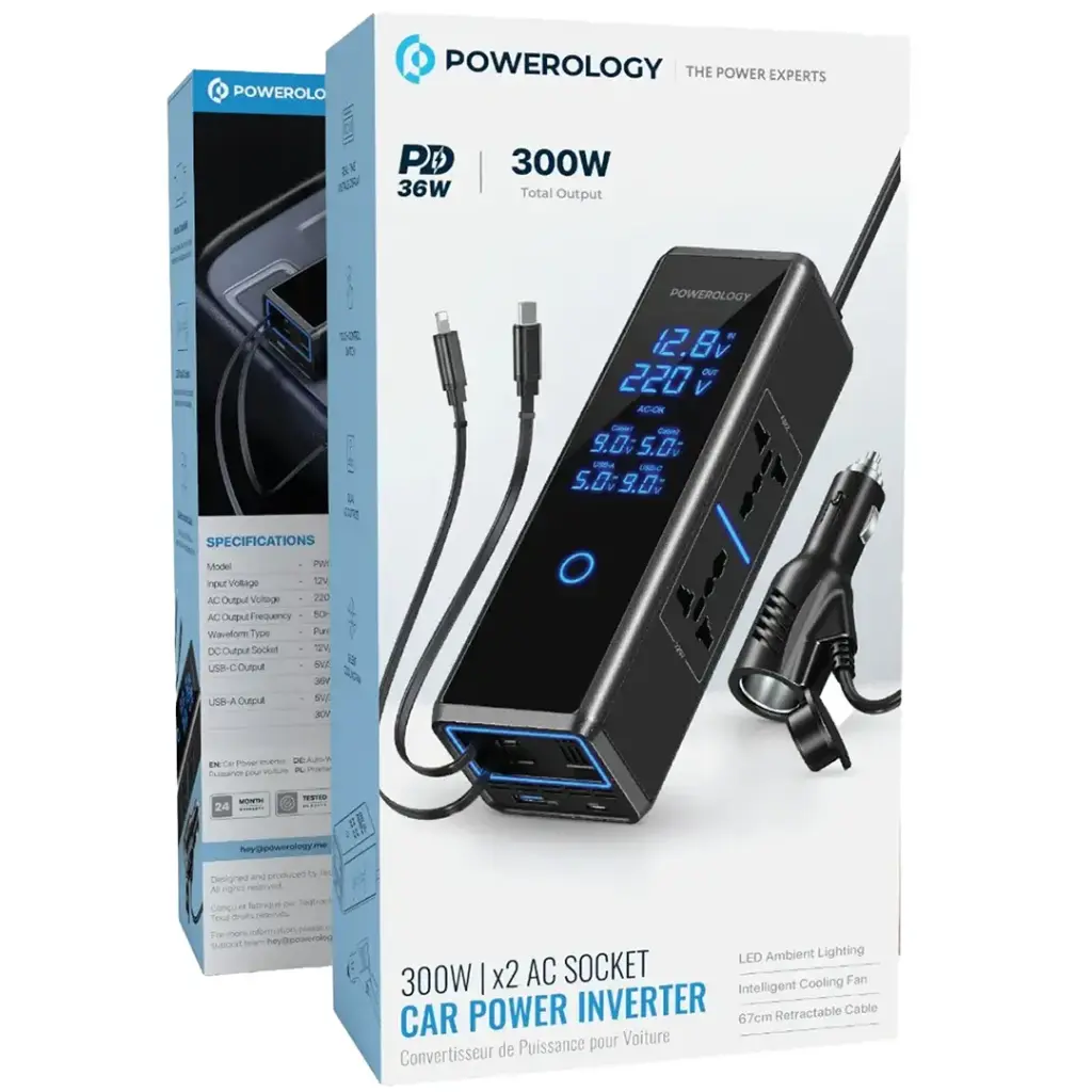 Powerology 300W Car Power Inverter Black