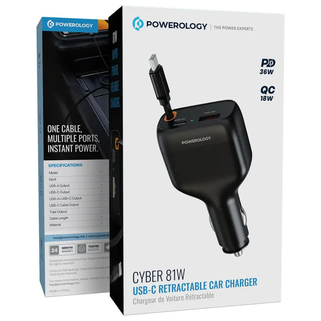 Powerology Cyber 81W Retractable Car Charger
