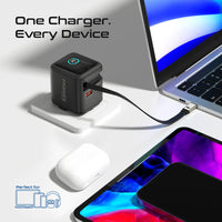 Promate Cubix-R70 شاحن 70 واط - أسود - قابس بريطاني وحجم مدمج