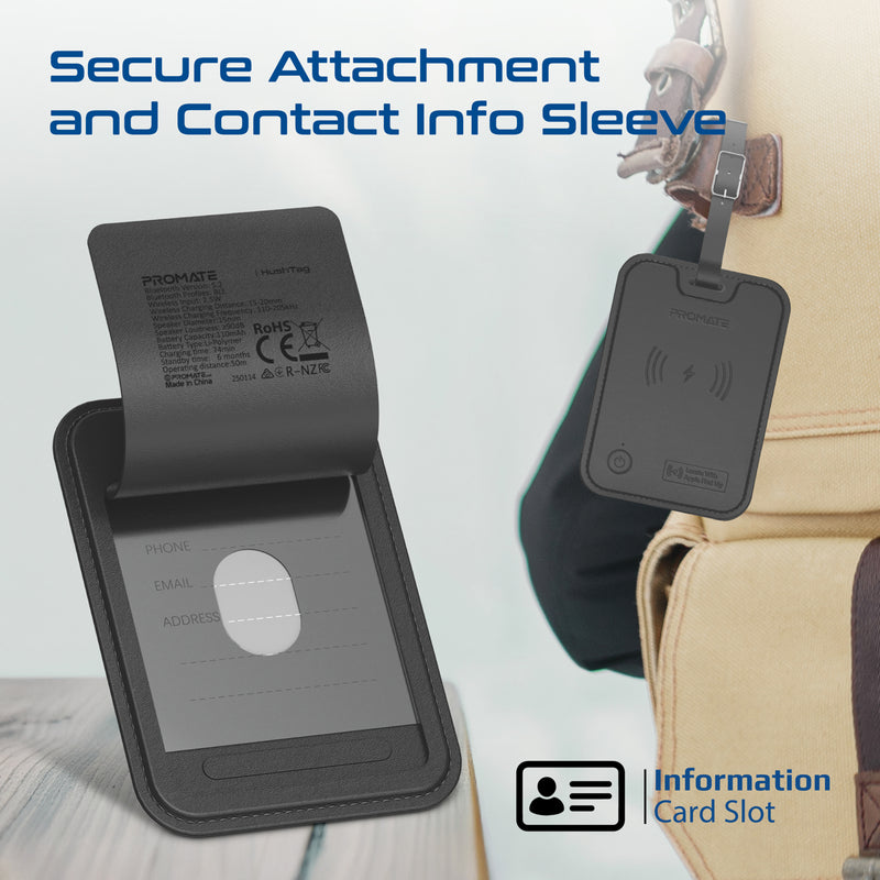Promate HushTag Black wireless charging with 110mAh battery and 6 month standby